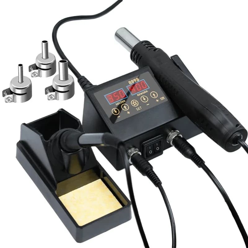 in 1 multifunctional welding station soldering iron hot air, adjustable temperature and air volume