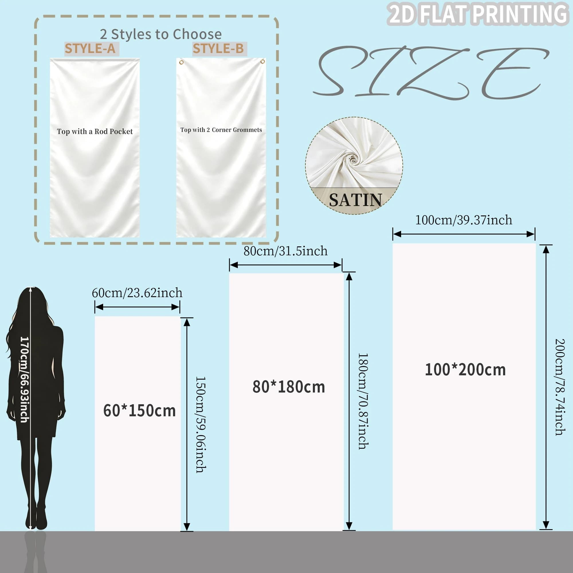 1pc Custom Satin Banner, 2 Styles To Choose Sign - Top with A Rod Pocket/ Top with 2 Corner Grommets, for Wedding, Birthday