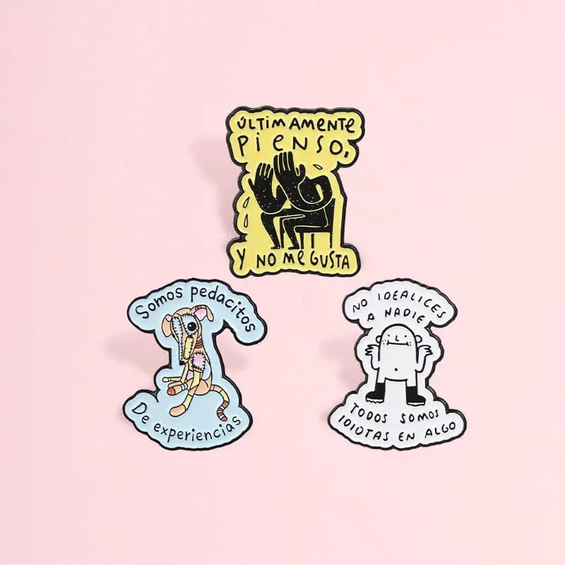 New Creative Spanish Healing Words Cartoon Brooch Metal Pin Badge for DIY Clothing Bags Shoes Hat Scarf T-shirt Jeans Accessory