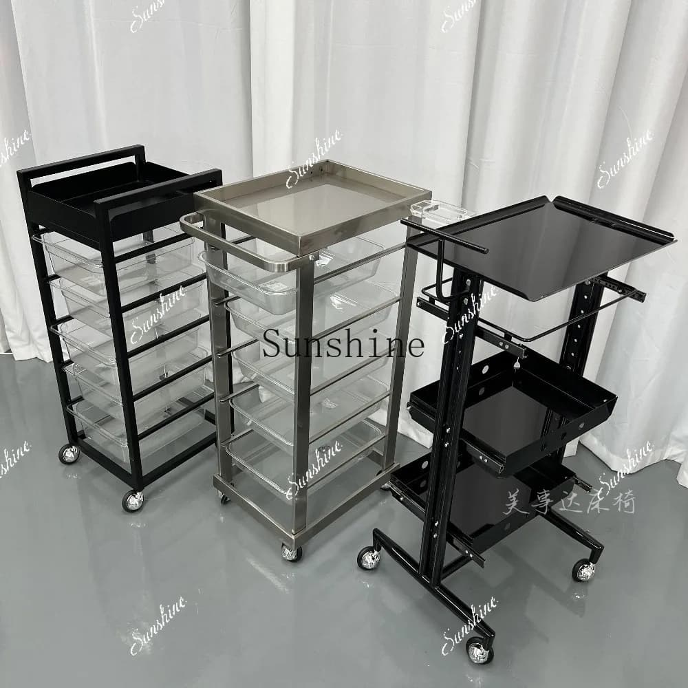 Stainless steel rack for hair salon, barber shop storage folding cart FT