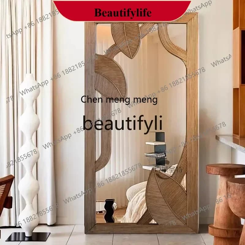 D178  Art retro full-length mirror American floor-to-ceiling mirror wall-mounted creative light luxury entrance full-body mirror