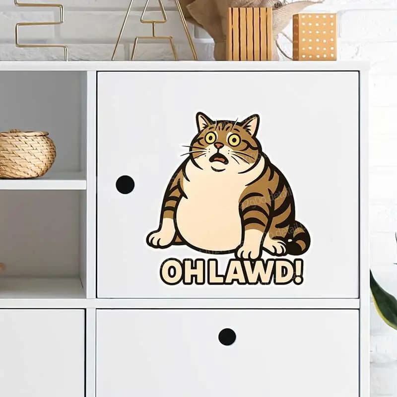 OH LAWD Fatcat Cat Lovers Vinyl Decals Wall Stickers for Living Room Cabinets Refrigerator Home Car Decor AA94