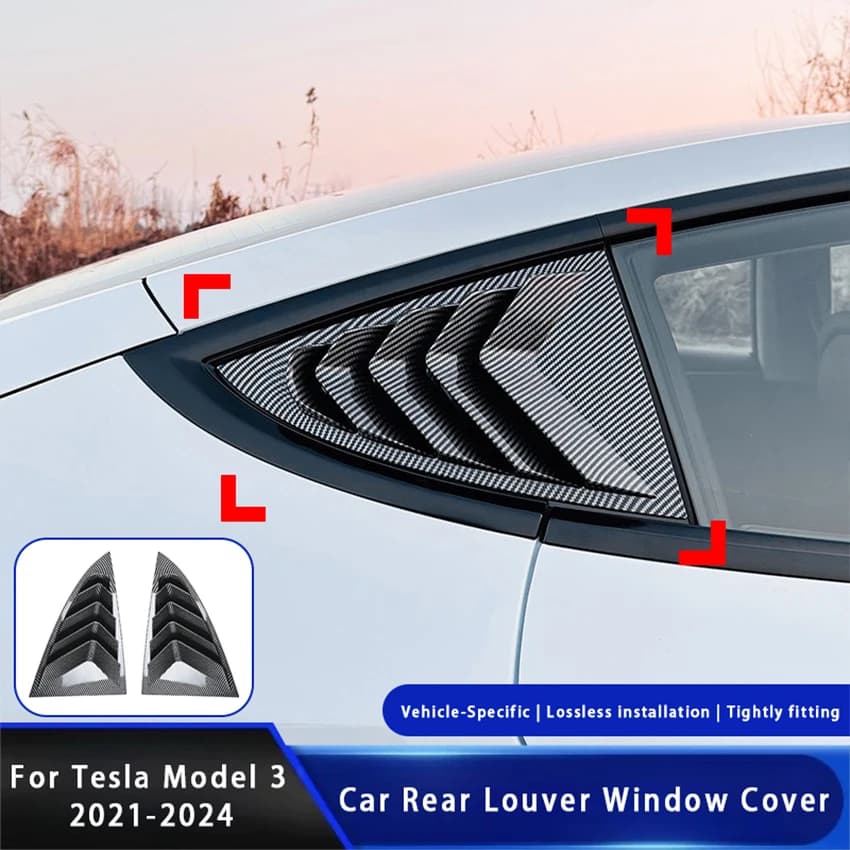 For Tesla Model 3 2021-2024 Car Rear Louver Window Cover Side Auto Rear Triangle Window Shade Spoiler Body Kits