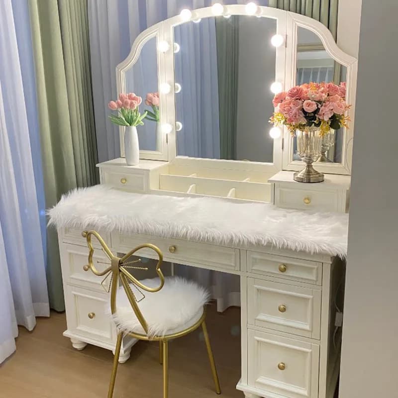 Girl Luxury Vanity Table Makeup Mirror Storage Drawers Cosmetics Dressing Table Coffee Study Penteadeira Lounge Suite Furniture