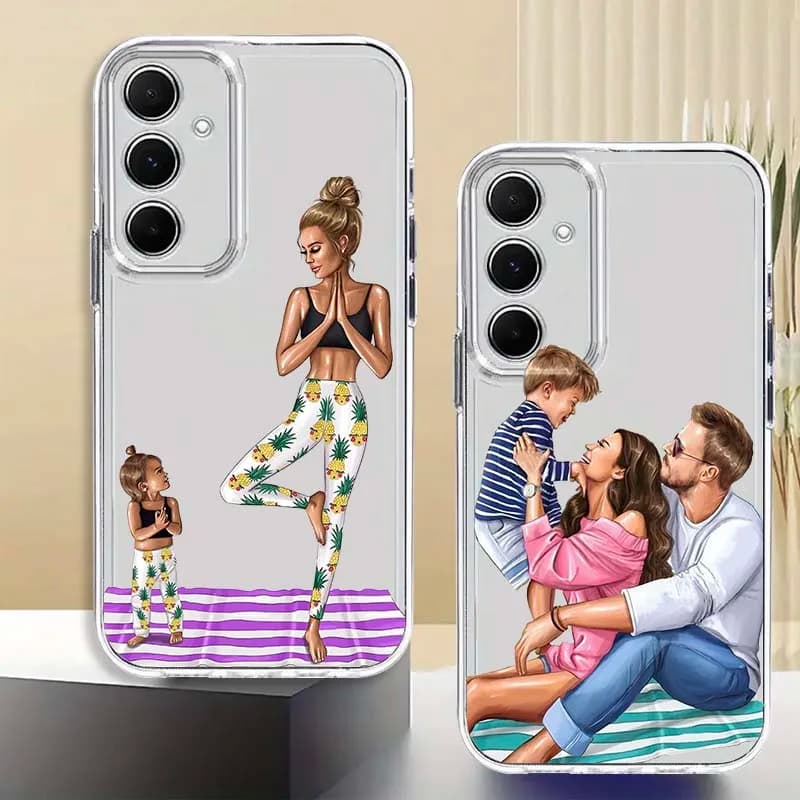 Family Mom Baby Dad For Samsung Galaxy A73 A72 A71 A55 A54 A53 A52 A51 A33 A25 A22 A15 A14 A05 TPU Transparent Phone Case