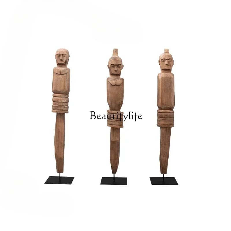 Wood carving craft classical abstract figure sculpture artwork hotel floor decoration