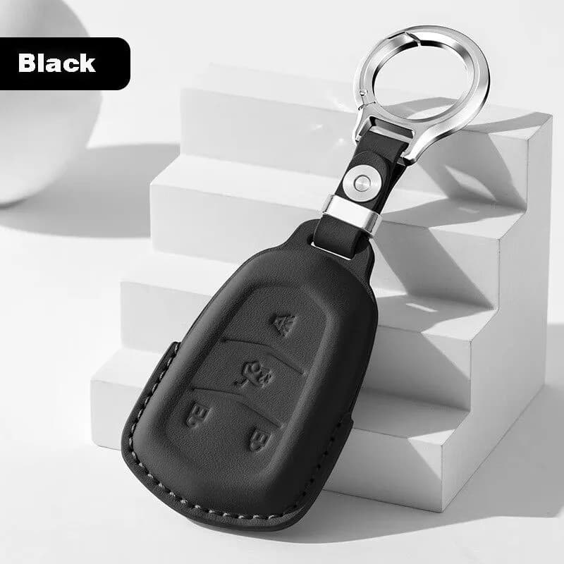 For Cadillac ATS CT6 CTS DTS XT5 Escalade ESV SRX STS XTS ELR 2014 - 2018 Top Layer Leather Car Smart Key Cover Case Keychain