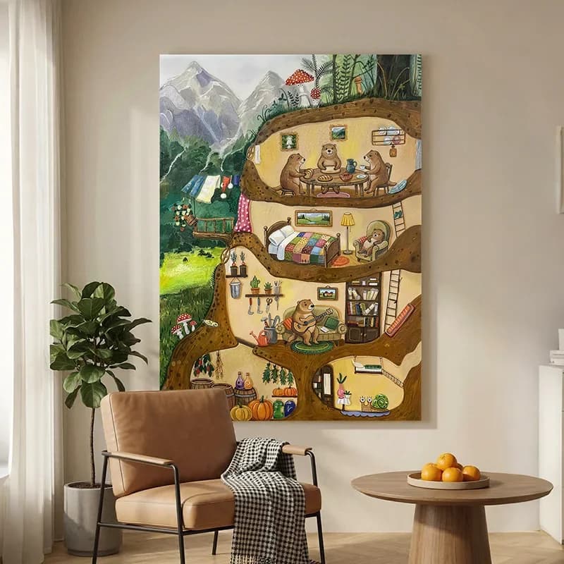 Living room sofa cartoon decorative painting, porch animal landscape texture hanging painting