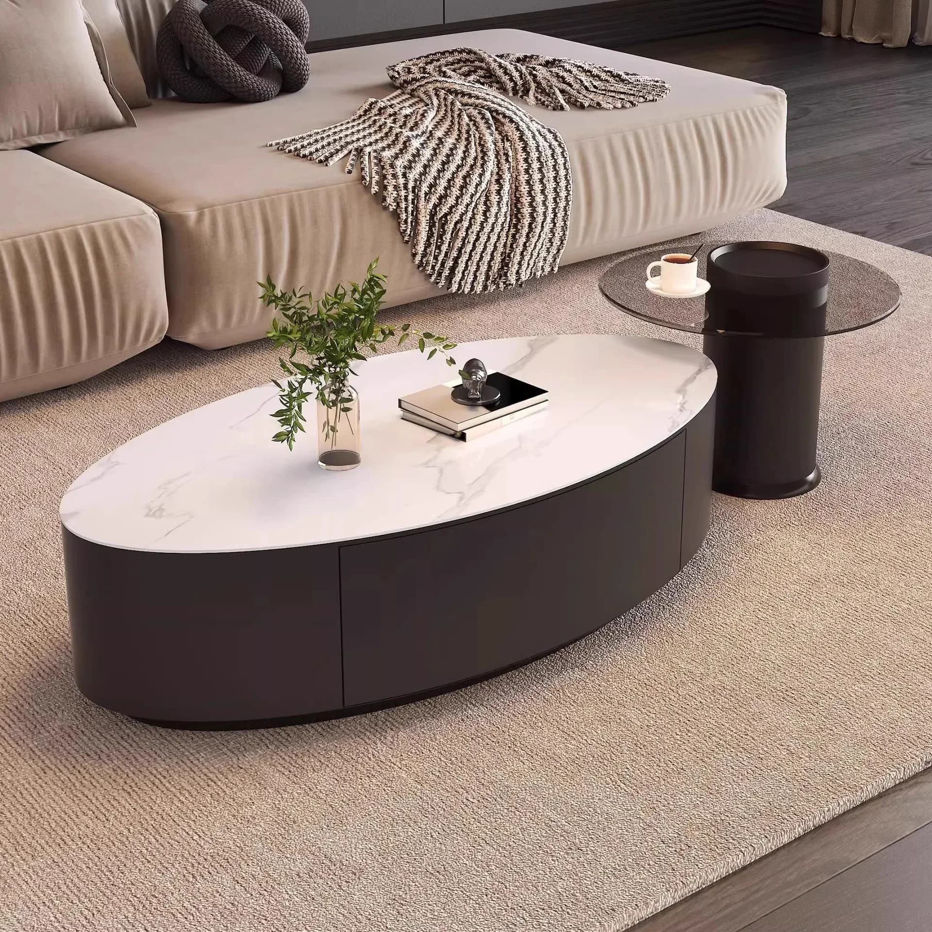 DSA Nordic high-end light luxury Italian-style home coffee table combination modern simple and minimalist oval rock slab