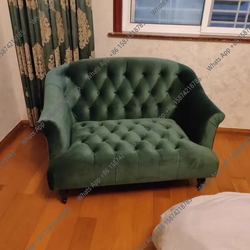 Rt American Velvet Fabric Model Room Buckle Single Chair French Retro Large And Small Apartment Sofa