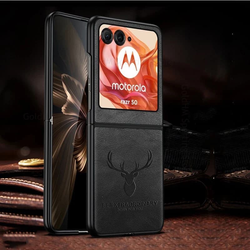 For Motorola Razr 50 40 Ultra Cartoon Elk Deer Head Leather Case For Moto Razr 40 50 Ultra gen 4 3 Holster Flip Shockproof Cover