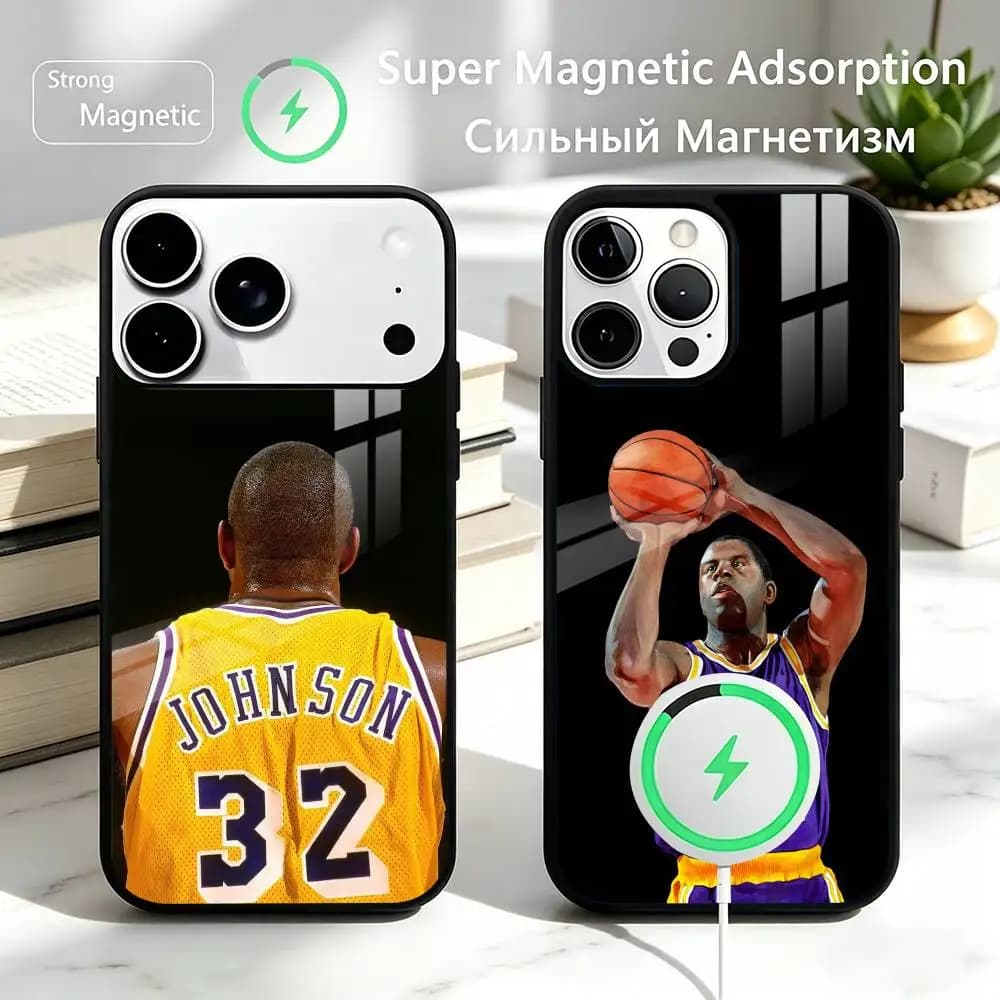 Basketball Sports Star Earvin Phone Case For iPhone17,16,15,14,13,12 Plus,Pro Compatible with magnetic wireless charging