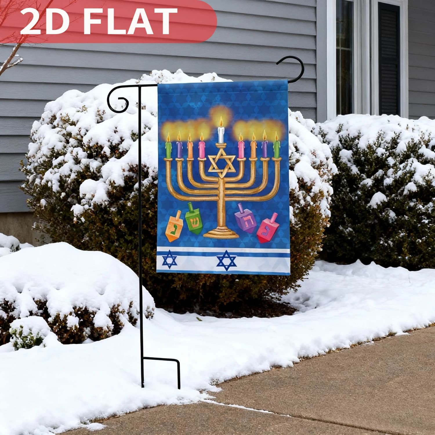 1pc Happy Hanukkah Menorah Garden Flag, 12x18 Inch, Polyester Hanukkah Decor with Menorah, Golden Candlesticks, Snowflakes