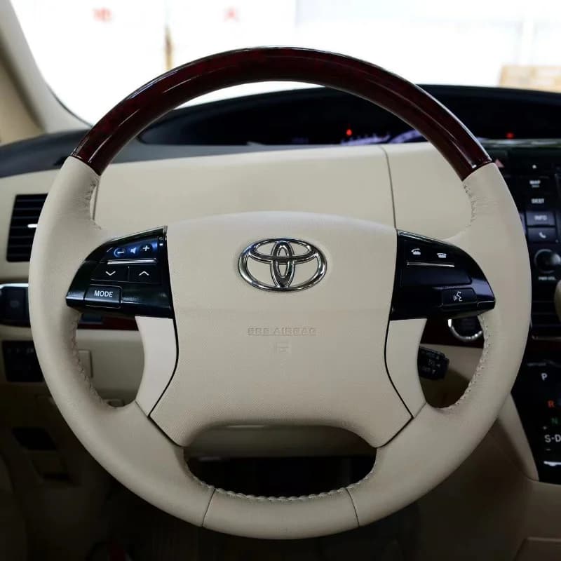 DIY Hand Sewn Leather Peach Grain Car Steering Wheel Cover Interior Handle Cover for Toyota Previa