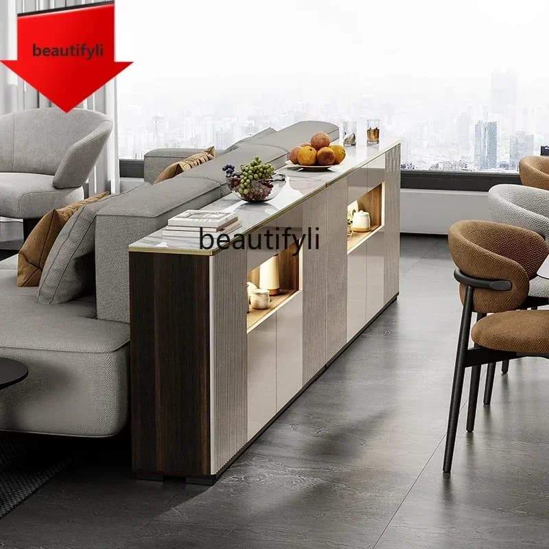 Q181  LLight luxury ultra-thin rock slab dining side cabinet integrated against the wall floor storage locker