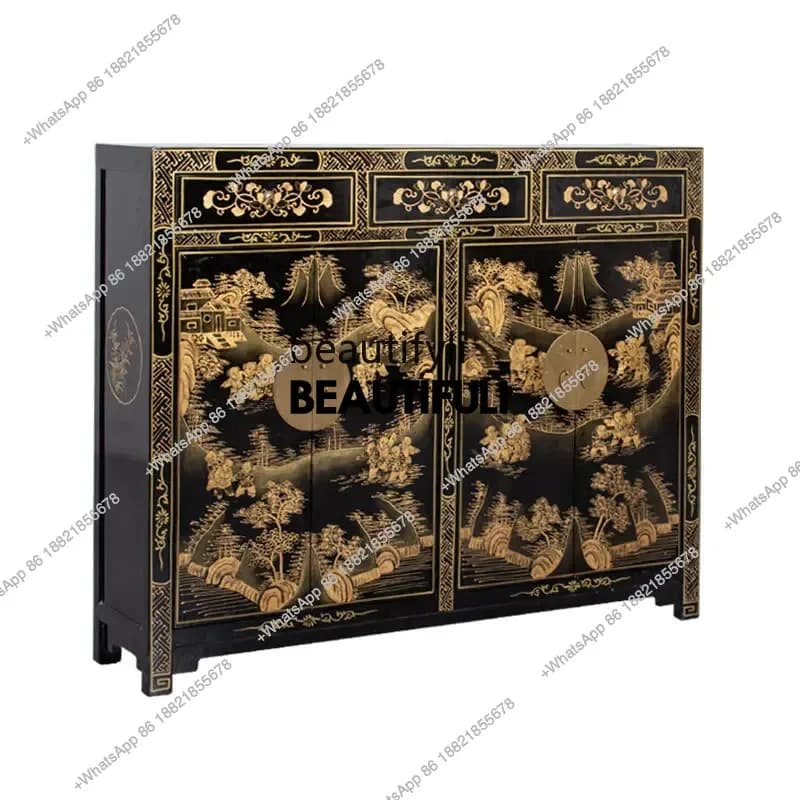 ss8350 Chinese paint storage shoe cabinet solid wood old retro porch storage foyer cabinet classic multi-functional storage cabi