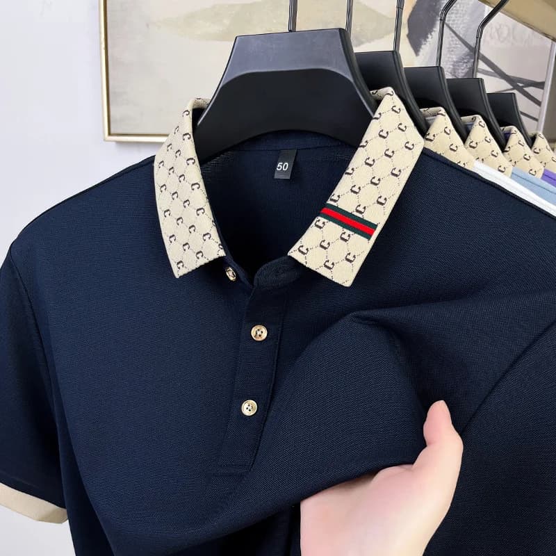 Fashion Tops Short Sleeve Polo Shirt Men New Personalized Letter Color Blocked High-end Casual Breathable Lapel T-shirt Polo Shi