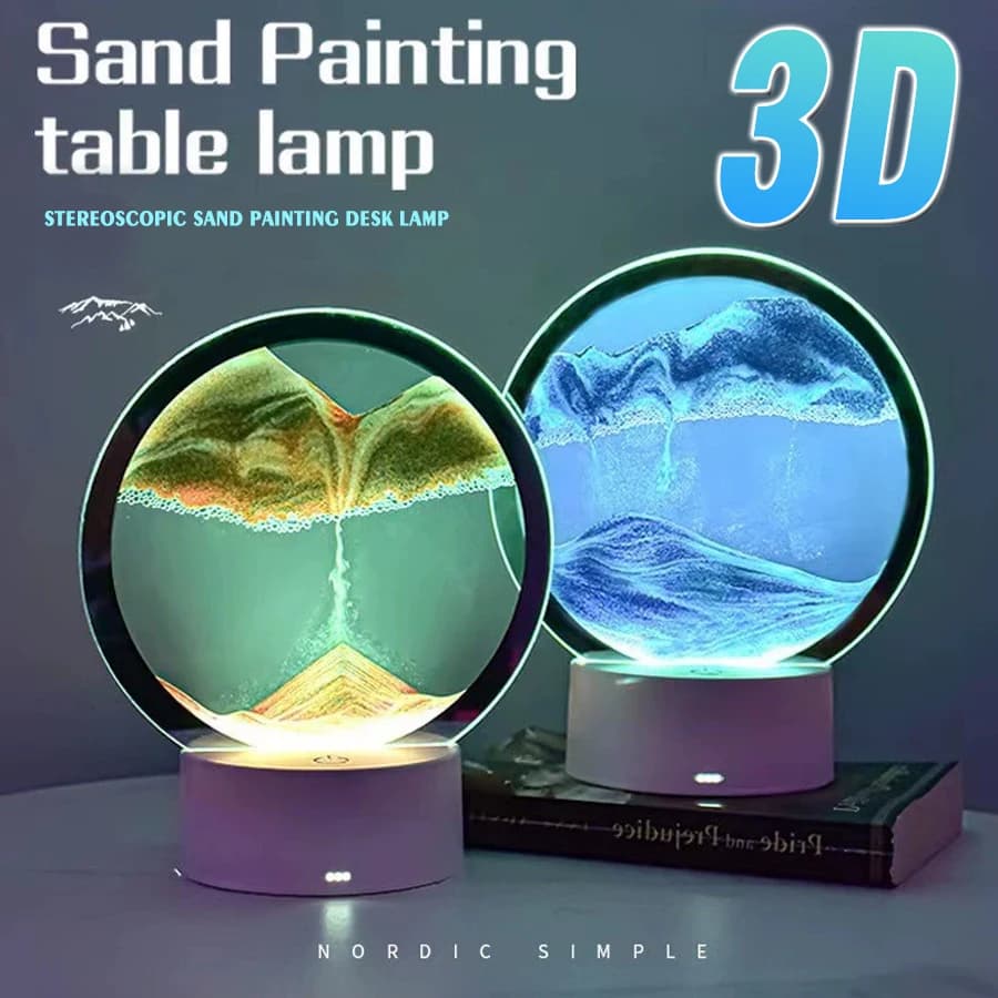 F2 Dimmable Quicksand Painting Lamp 3D Dynamic Deep Sea Sandscape Art Night Lights for Bedroom Office Decor Bedside Table Lamp