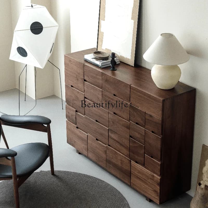 5North American black walnut nine-bucket TV cabinet American solid wood multi-bucket storage bedside cabinet