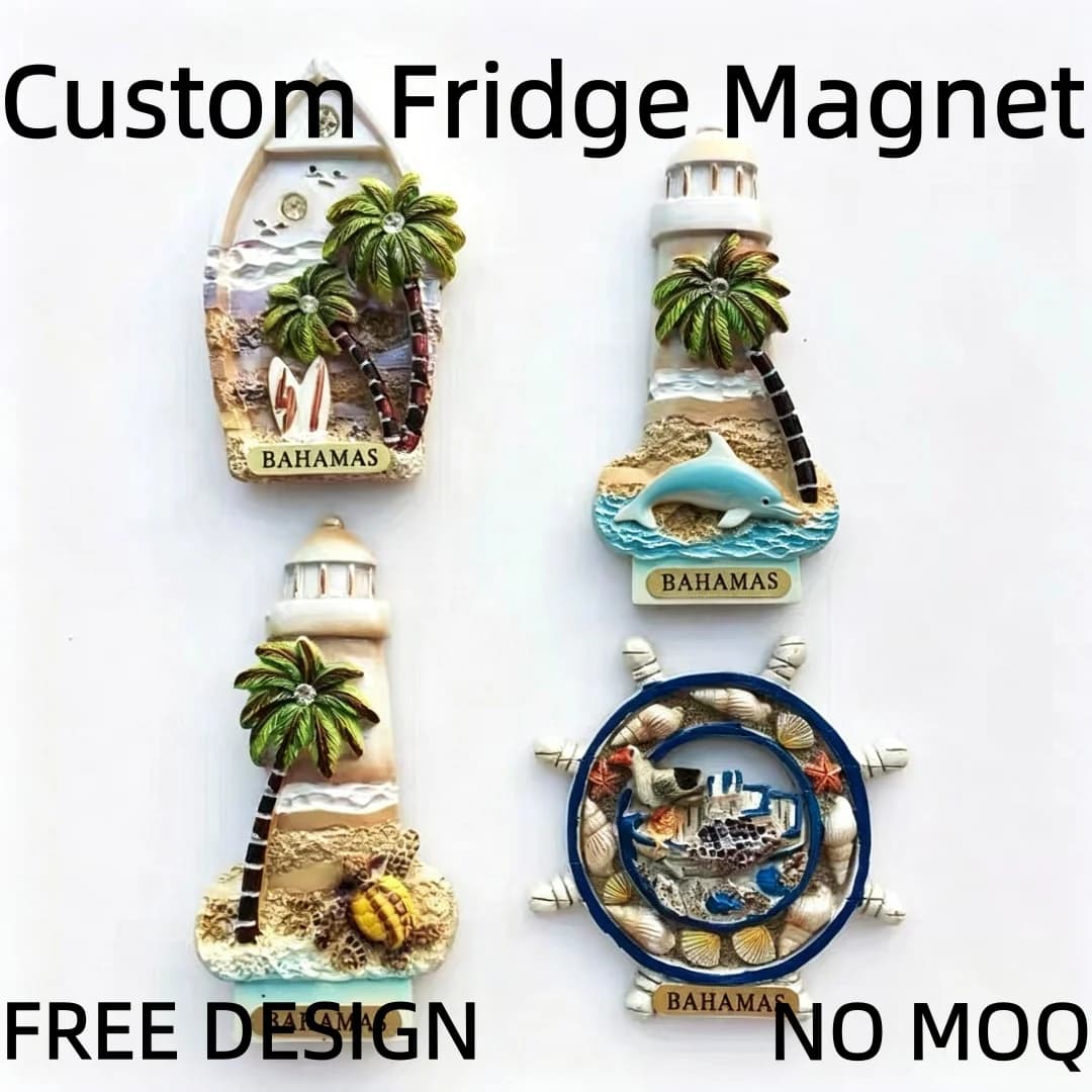 Wholesale Custom 3D Resin Coastal Fridge Magnets Lighthouse Ship Wheel Tourist Travel Souvenir Refrigerator Decor Gifts