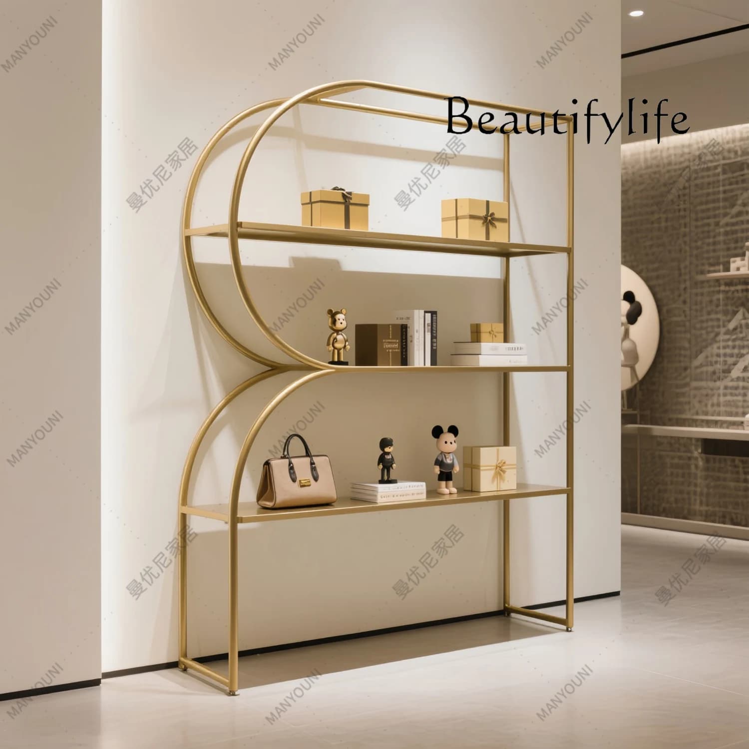 Simple style creative display rack Floor-to-ceiling gold shelf Multi-layer storage rack Product display cabinet