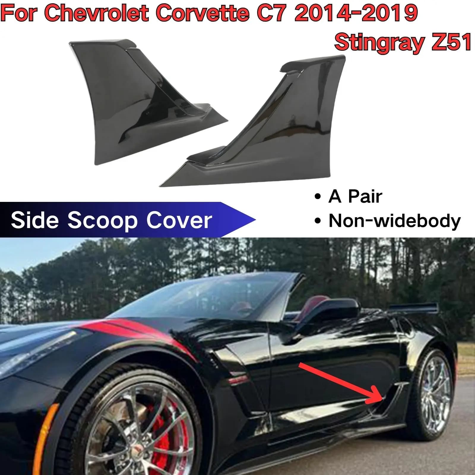 For Chevrolet Corvette C7 2014 2015-2019 Stingray /Z51 Side Vents Scoop Cover Car Accessories Body Kit Glossy Black A Pair
