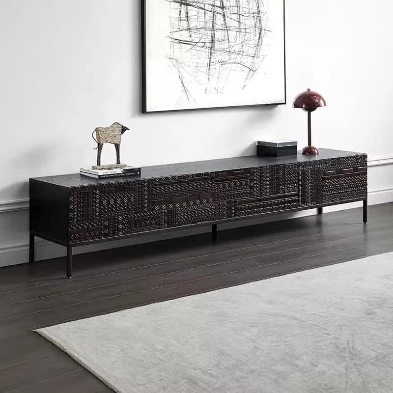 Simple carved floor solid wood coffee table living room combination storage cabinet