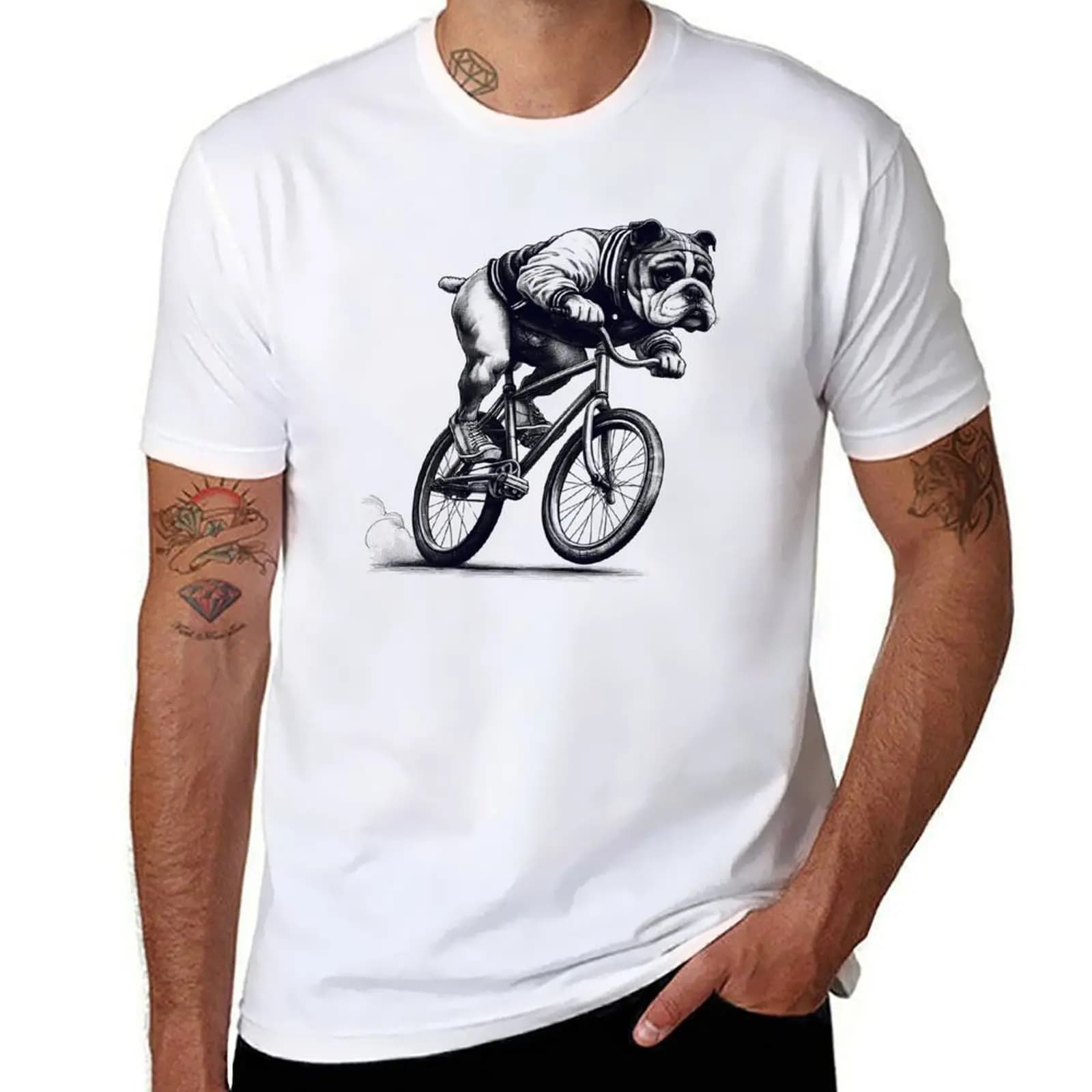American Bulldog Riding Bike T-Shirt cotton t shirt man t shirts for man cotton T-Shirt