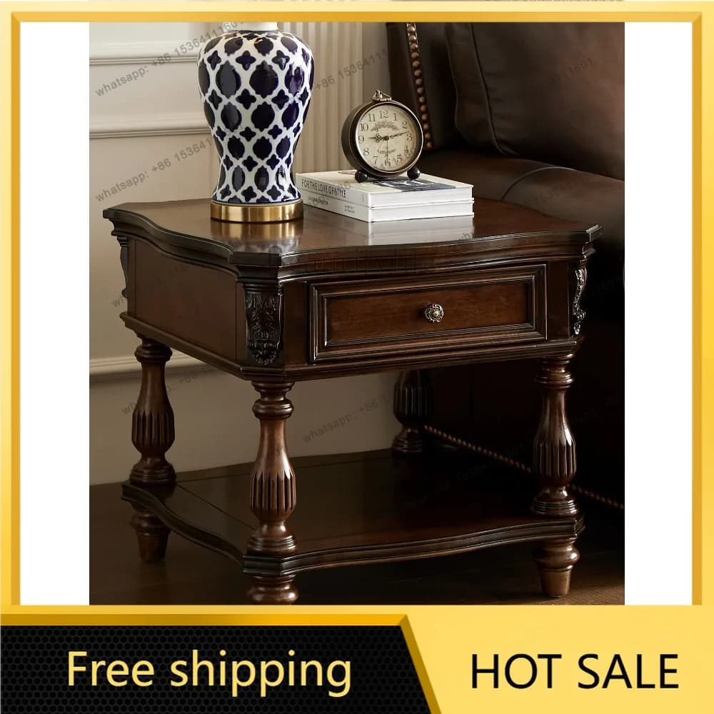 Hot American pure solid wood square few American walnut living room phone table engraved corner few