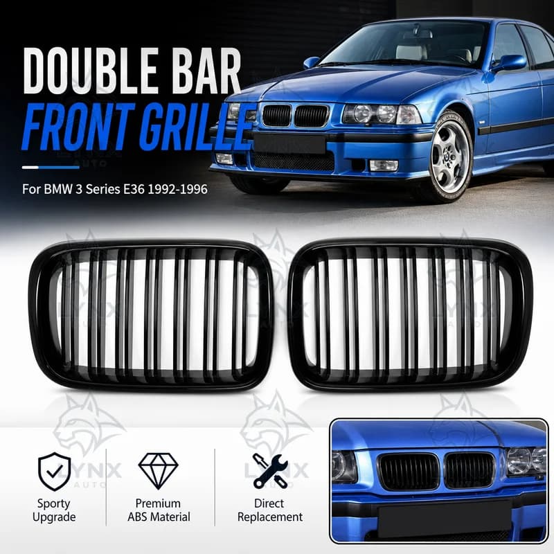 For BMW 3 Series E36 1992-1996 Double Bar Front Grille Tuning Air Intake Grille Car Accessories Replacement Racing