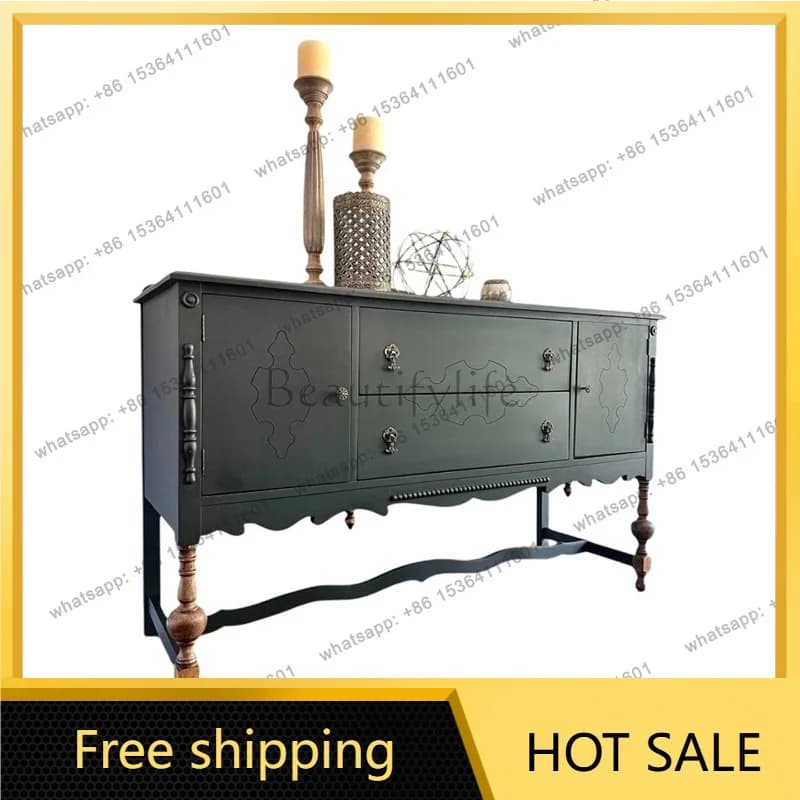 Zj. American solid wood retro porch cabinet French light luxury drawer storage carved decorative cabinet