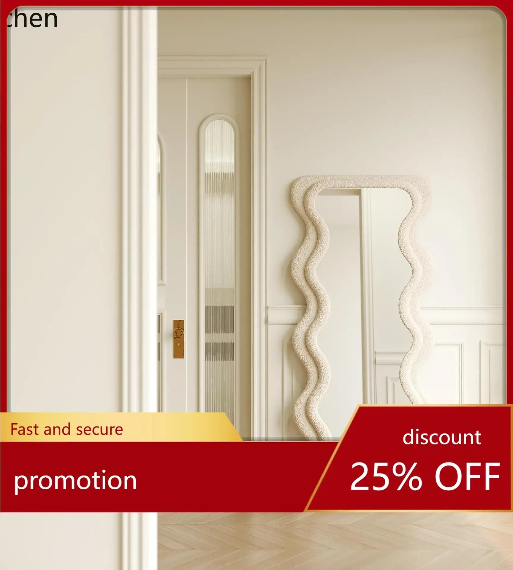 L20-  Wave Design Full-Length Mirror Irregular Floor Mirror Dressing Mirror Wall-Mounted Irregular Shape