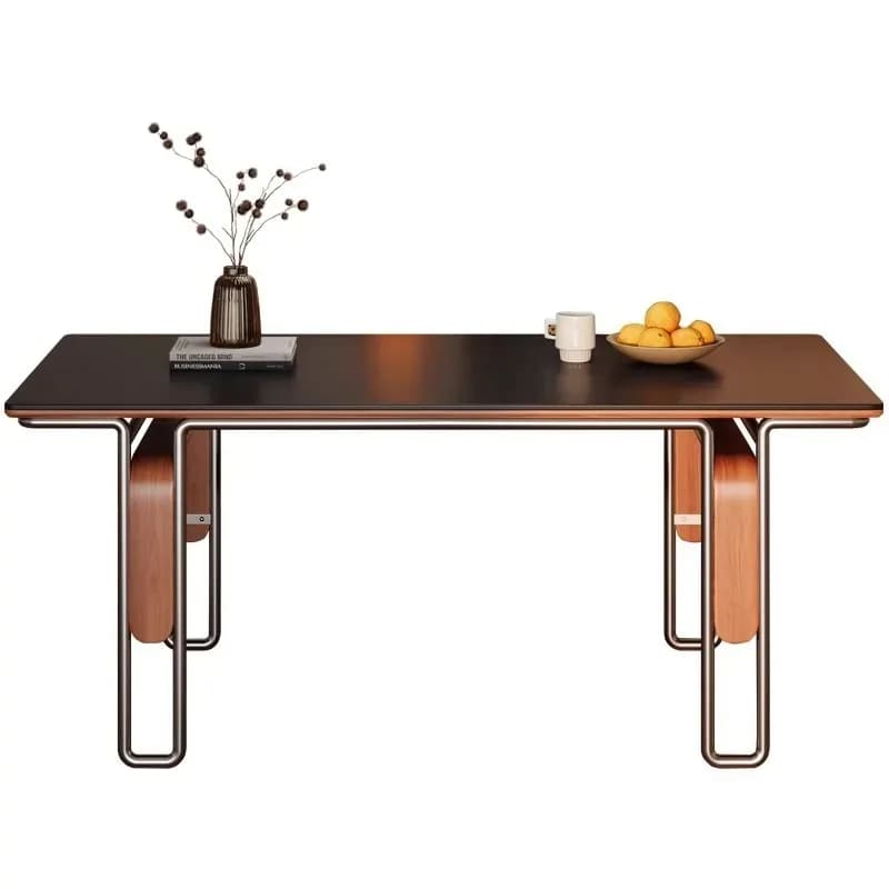 Medieval rock slab solid wood dining table rectangular family household small apartment