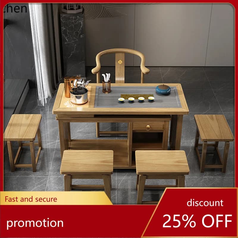 ZML Solid Wood Balcony Tea Table and Chair Set for Home Use, Chinese Style Small Tea Table, Leisure Small Tea Table