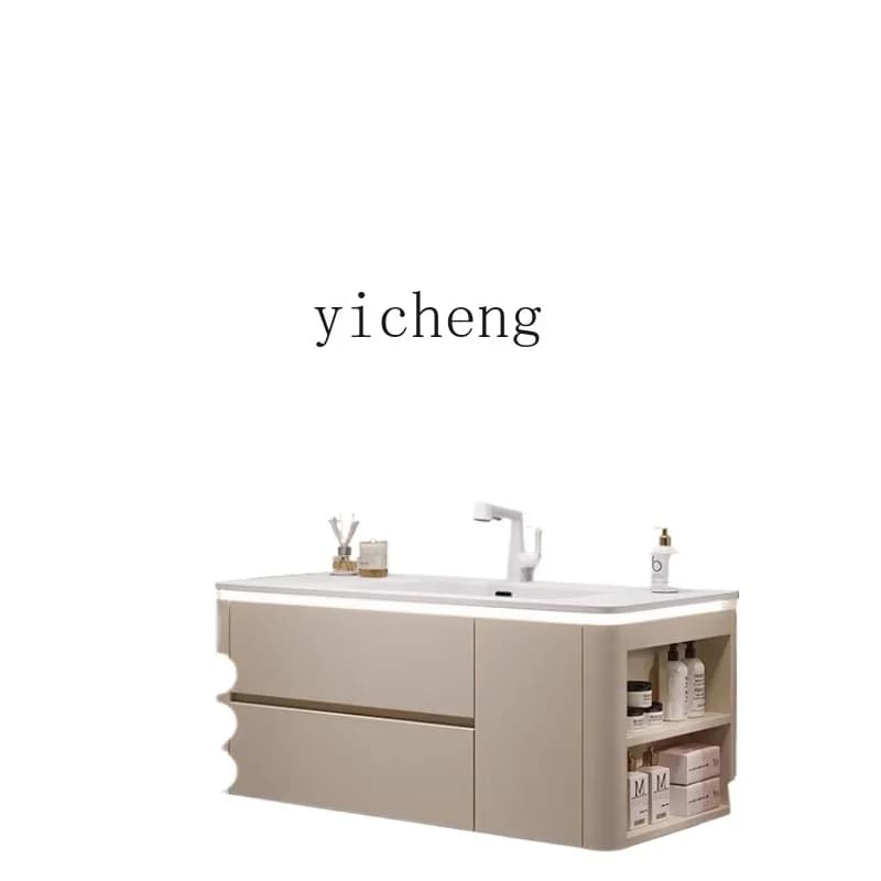 rock slab bathroom cabinet combination wall hanging intelligent round mirror bathroom sink face wash table