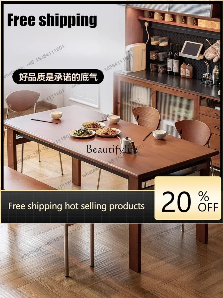 Customizable  Vintage Home Solid Wood Dining Table Mid-Century Style Large Board Workbench Long Table