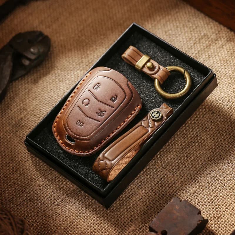 Handmade Genuine Leather Key Case for Cadillac XT4 XT5 XT6 High-End Genuine Leather Material Retro Keychain & Key Pouch Set
