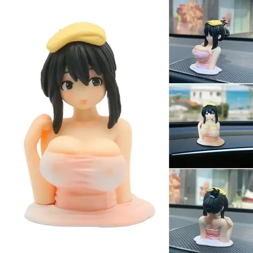 Cute Chest Shaking Girls Car Ornaments Cartoon Kawaii Anime Statue Car Dashboard Sexy Doll Figurine Car Decorations