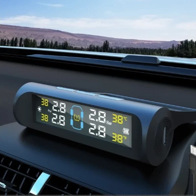 Automotive tire pressure monitor, wireless detection solar tire pressure sensor