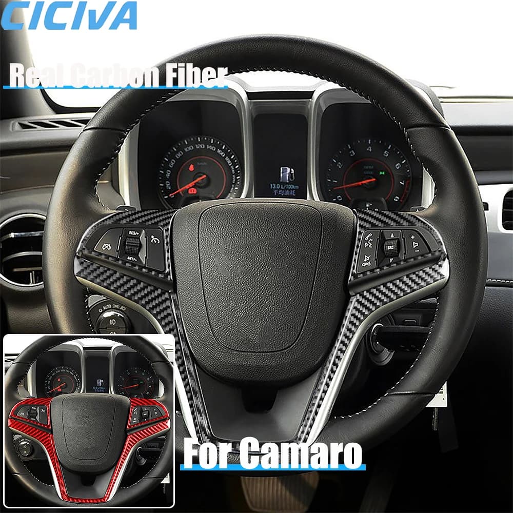 Real Carbon Fiber Car Accessories Steering Wheel Trim Decorative Cover Soft Sticker For Chevrolet Camaro 5th Gen 2012-2015
