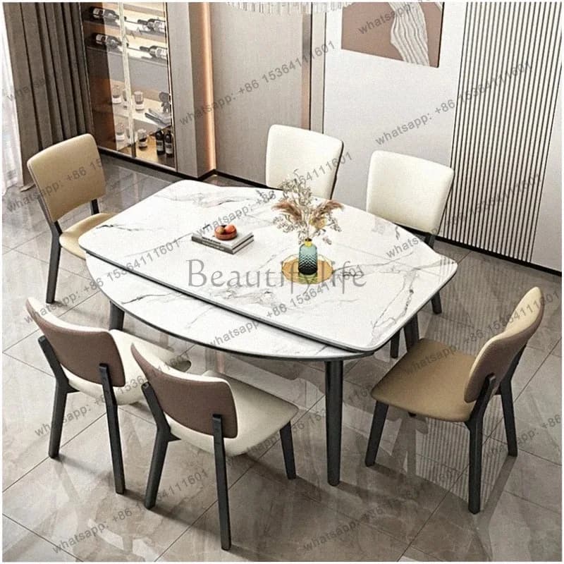 LJY Unique Italian Modern Dinner Table Industrial Style Restaurant Marble Dining Table Extendable Luxury Mesa De Jantar Furnitur