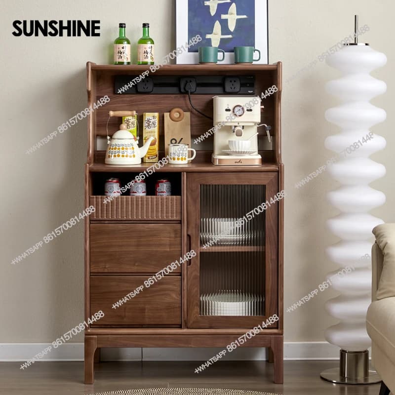 Black walnut dining side cabinet Simple storage Side cabinet Guest restaurant Integrated wine cabinet against the wall