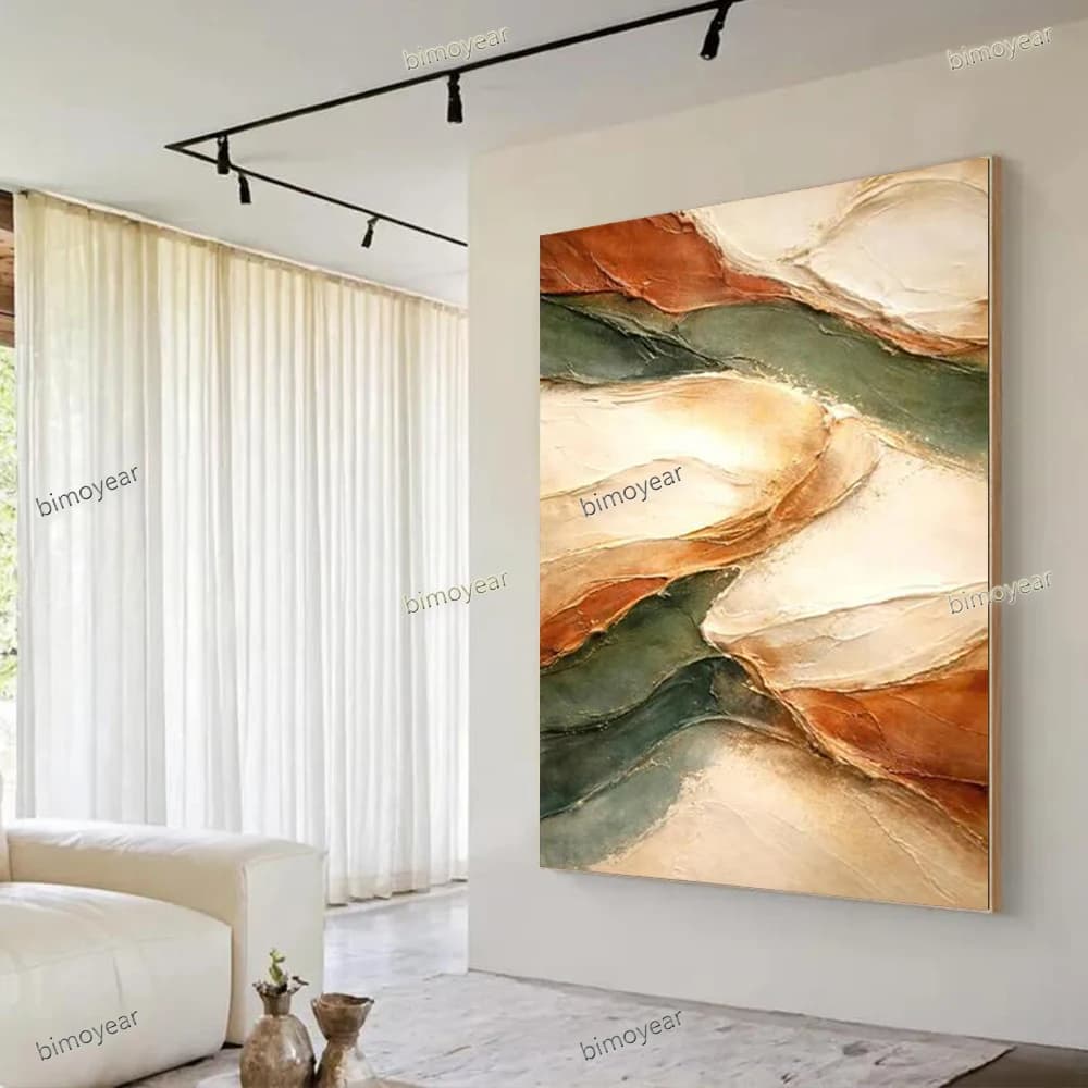 100% Handmade Abstract Oil Painting Vertical Mural Natural and Soft Tone Knife Wall art image For Home Living Room Decor Picture