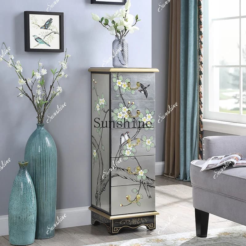 New Chinese-style shelves, indoor living room, chest of drawers, balcony, floor-to-ceiling painted flower pots, shelves  FT