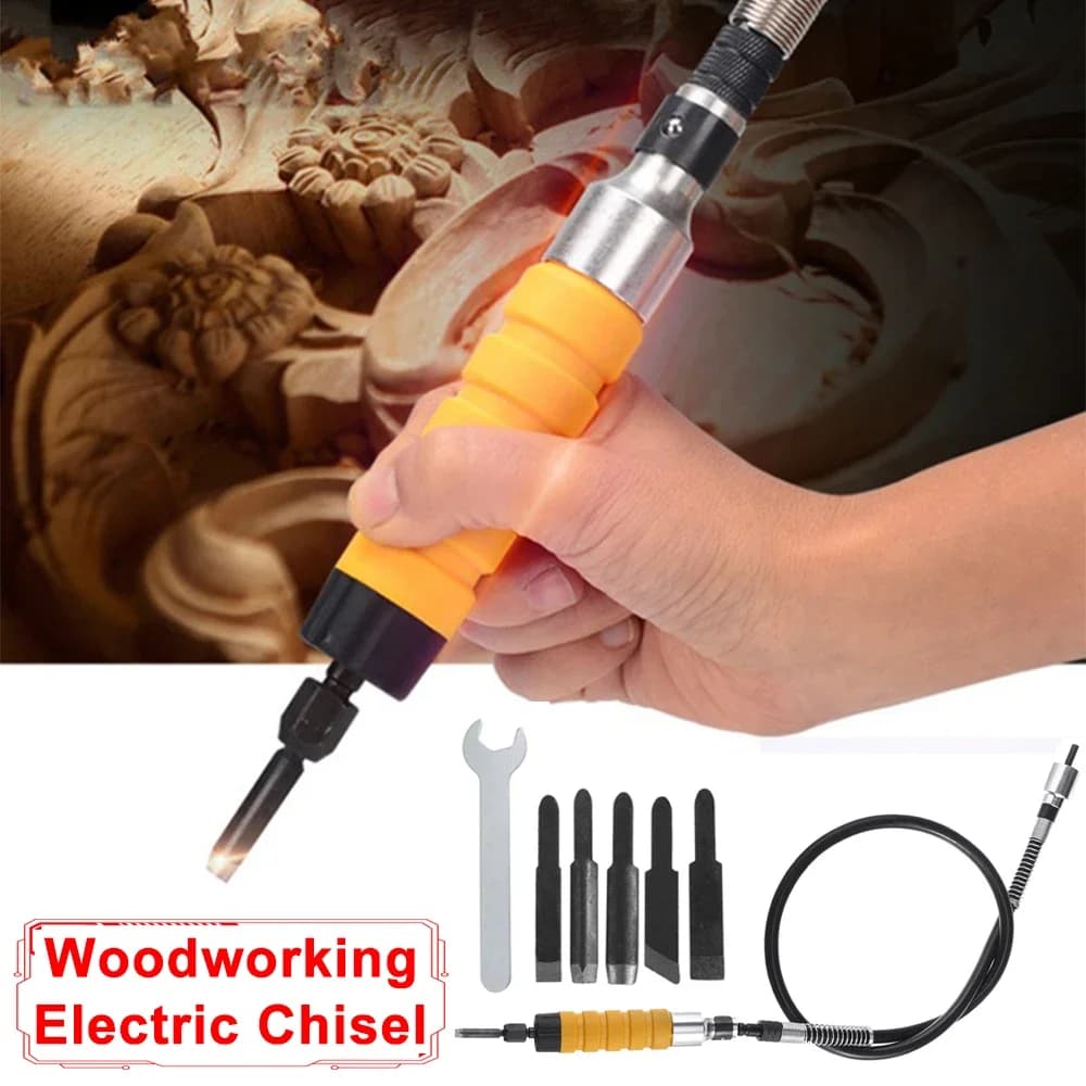 Electric Woodworking Carving Chisel Wood Carving Tool Set with 5 Cutter Head with Flexible Shaft