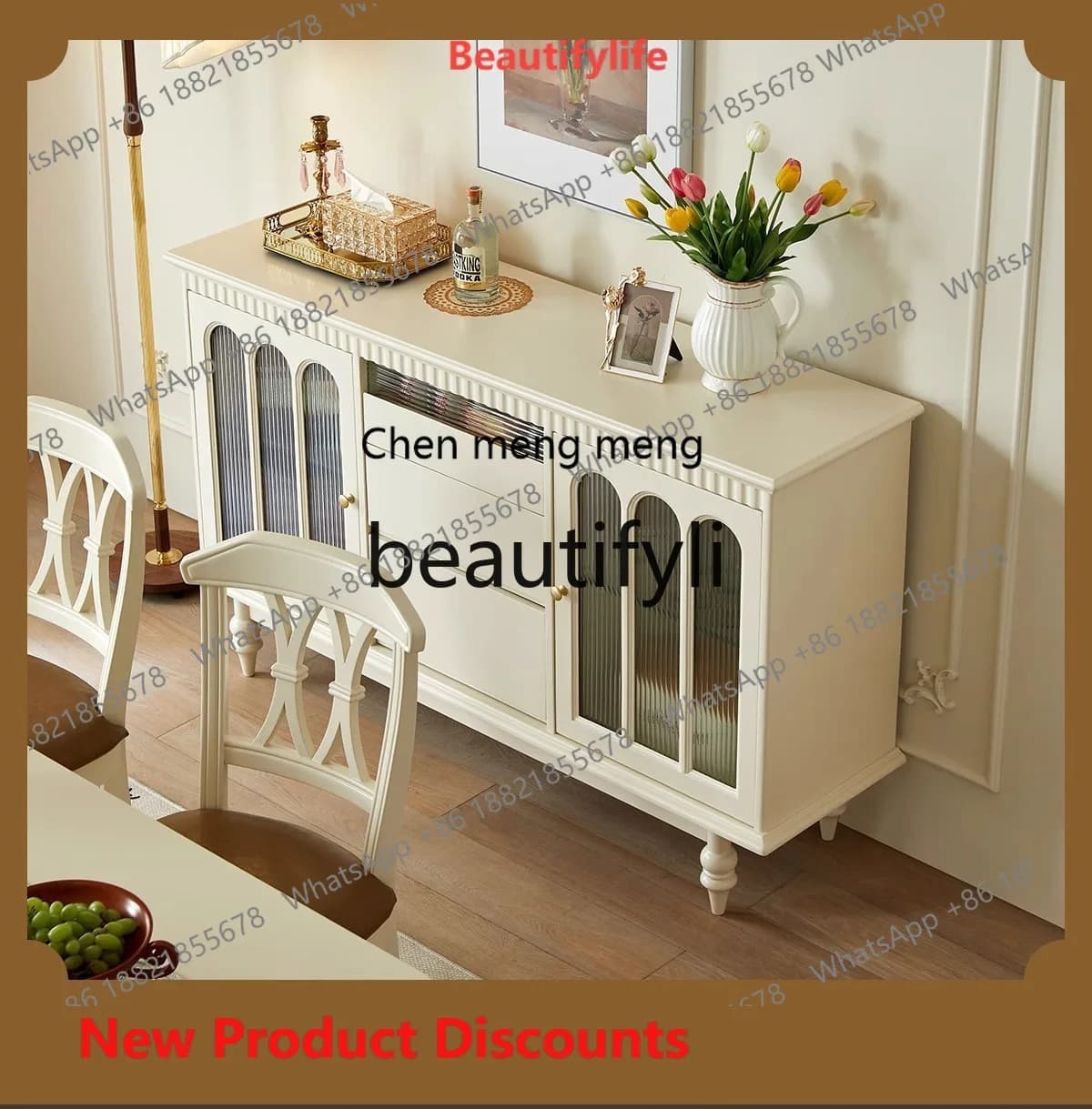 2003 American-style Light Luxury Solid Wood Sideboard French-style Storage Cabinet Integrated Wall-mounted Entrance Wine Cabinet