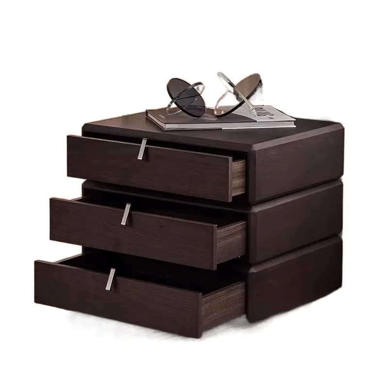 Italian minimalist all solid wood rotating bedside table bedroom simple modern light luxury chest solid wood smoked color