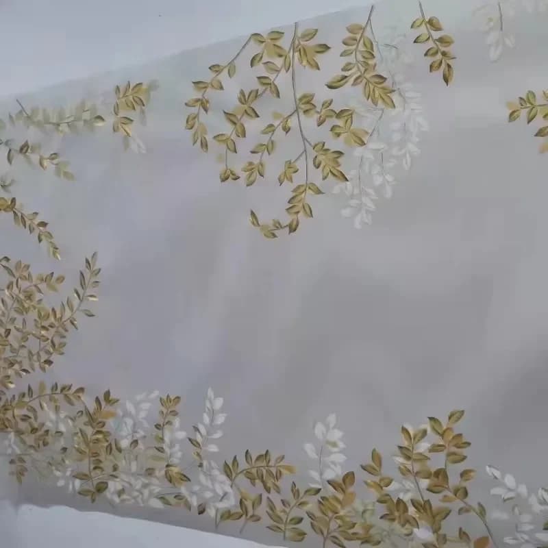 High End Home Improvement Leaf Design Hand Painted and Embroidery Silk Wallpaper for Interior Wall Decor
