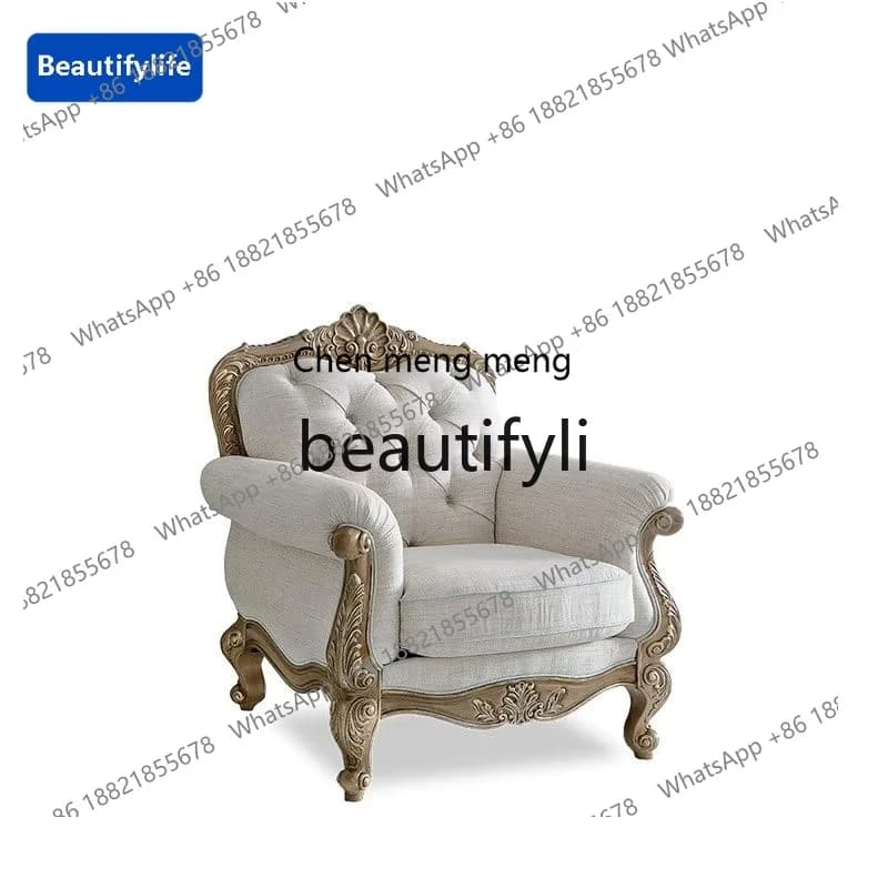 178cqy French romantic living room sofa European fabric solid wood carving flower sofa leisure chair combination home