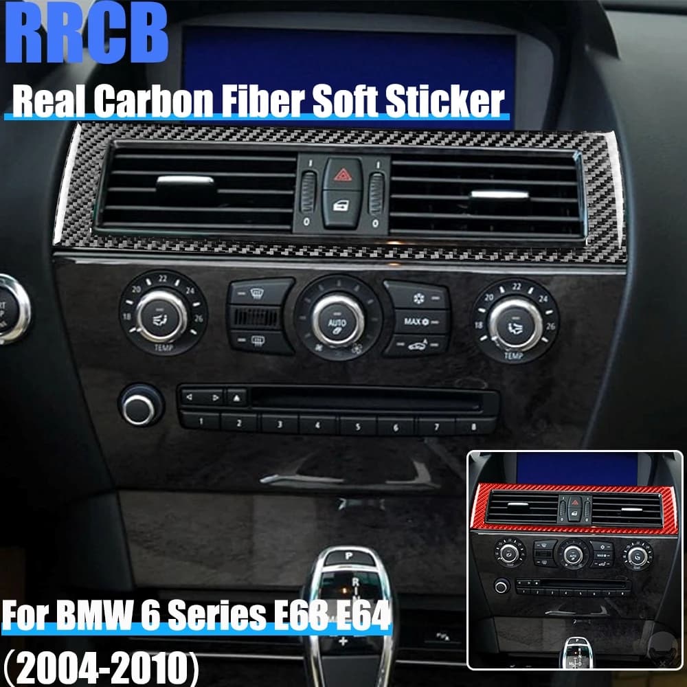 Carbon Fiber Car Accessories Center Air Vent Trim Cover Soft Sticker for BMW 6 Series E63 E64 2004 2005 2006 2007 2008 2009 2010